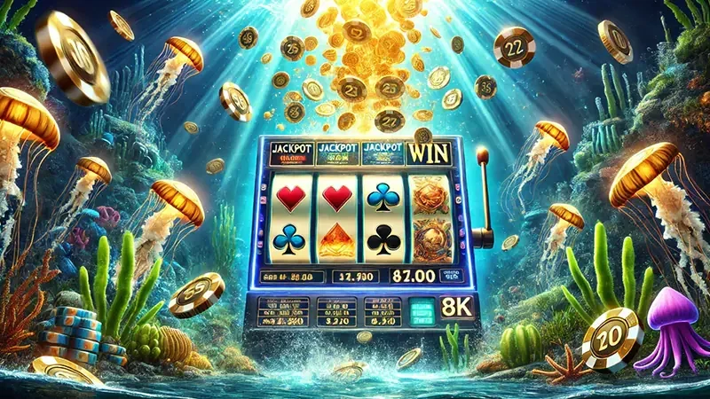 Adegan sasaran ikan dan meriam dalam permainan arcade